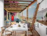 Vibrant Coastal Town Pergola Wall Mural 5