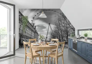 Monochrome London Eye Cityscape Wall Mural