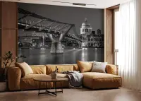 London Millennium Bridge Monochrome Night Wall Mural