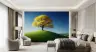 Vibrant Golden Tree on Green Hill Wall Mural 1