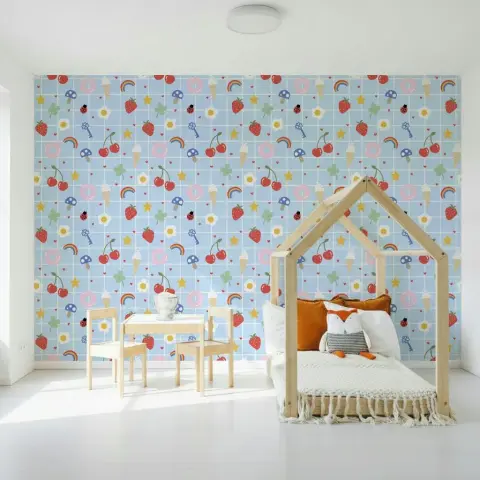 Whimsical Fruit & Charm Kids Wallpaper