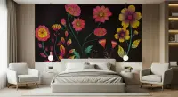 Bold Bloom Black Canvas Floral Wallpaper Mural