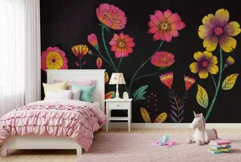 Bold Bloom Black Canvas Floral Wallpaper Mural