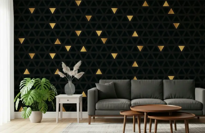 Luxury Black and Gold Triangles Wall Mural