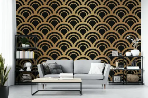 Art Deco Gold & Black Geometric Fan Wall Mural