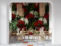 Dramatic Red White Spider Lily Floral Wall Mural