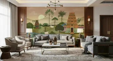 Idyllic Sacred Indian Landscape with Gopuram Temples Wall Mural