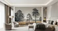 Misty Morning Forest Landscape Wall Mural
