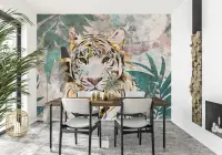Artistic Golden Tiger Jungle Abstract Wall Mural