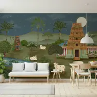 Sacred Temple Landscape Moonlight Wall Mural