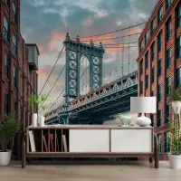 Manhattan Bridge Dusk Cityscape Wall Mural