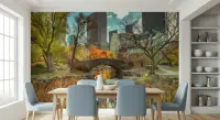 Central Park Autumn Bridge Cityscape Wall Mural