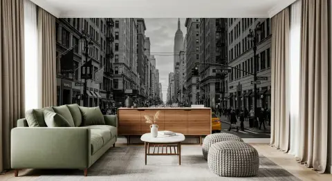 Manhattan Monochrome Yellow Taxi Wall Mural