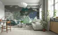 Abstract Brushstroke Teal Green Grey Wall Mural