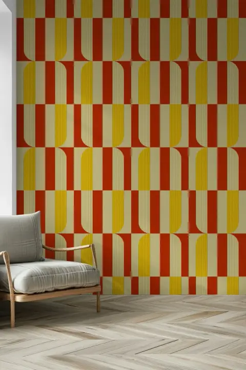 Vibrant Geometric Red Yellow Pattern Wallpaper