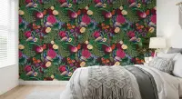Lush Indian Peacock and Rose Botanical Wallpaper