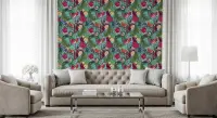 Peacock Floral Garden Turquoise Wallpaper