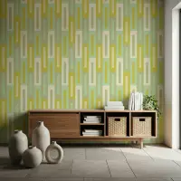 Contemporary Green Interlocking Geometric Wallpaper
