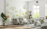 Watercolor Wildflower and Butterfly Wall Mural