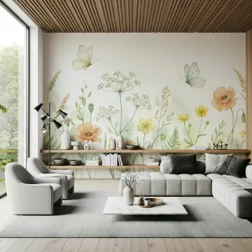 Watercolor Wildflower and Butterfly Wall Mural