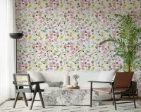 Watercolor Meadow Floral Wallpaper with Butterflies
