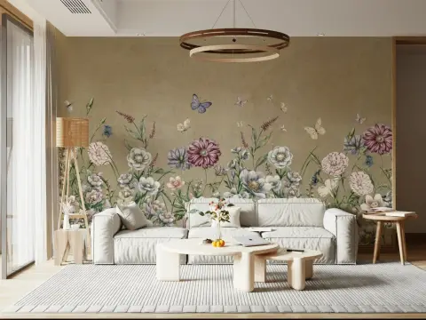 Watercolor Wildflower and Butterfly Nursery Mural