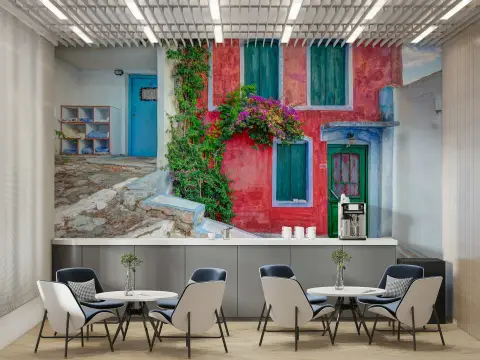 Vibrant Mediterranean Streetscape Wall Mural