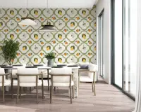 Mediterranean Citrus and Olive Trellis Wallpaper