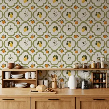 Mediterranean Citrus and Olive Trellis Wallpaper