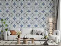 Mediterranean Blue Damask Tile Pattern Wallpaper