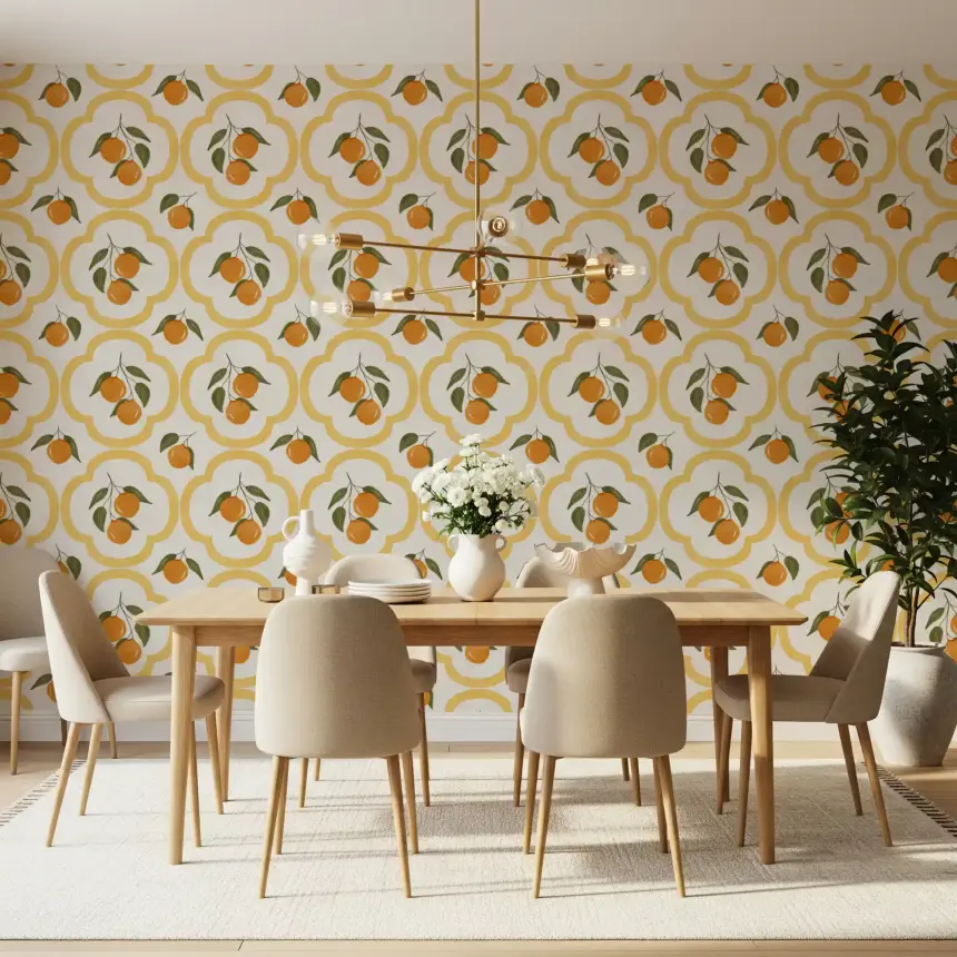 Mediterranean Oranges Decor Wallpaper
