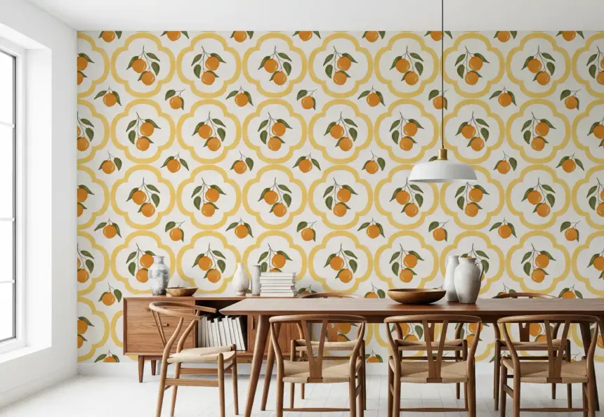 Mediterranean Oranges Decor Wallpaper