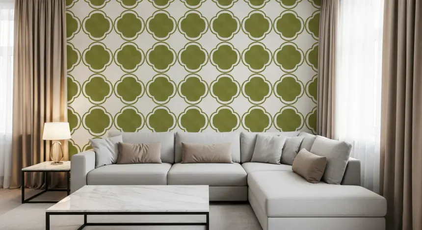 Mediterranean Quatrefoil Decor - Green Wallpaper