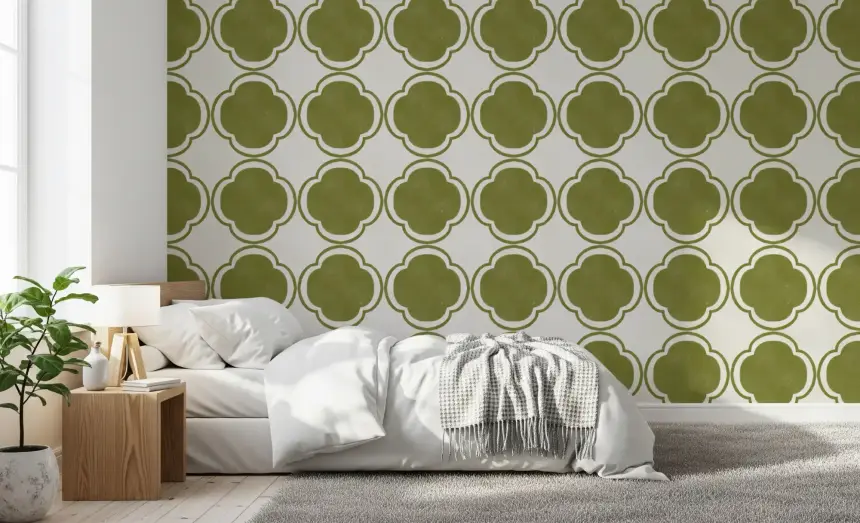 Mediterranean Quatrefoil Decor - Green Wallpaper