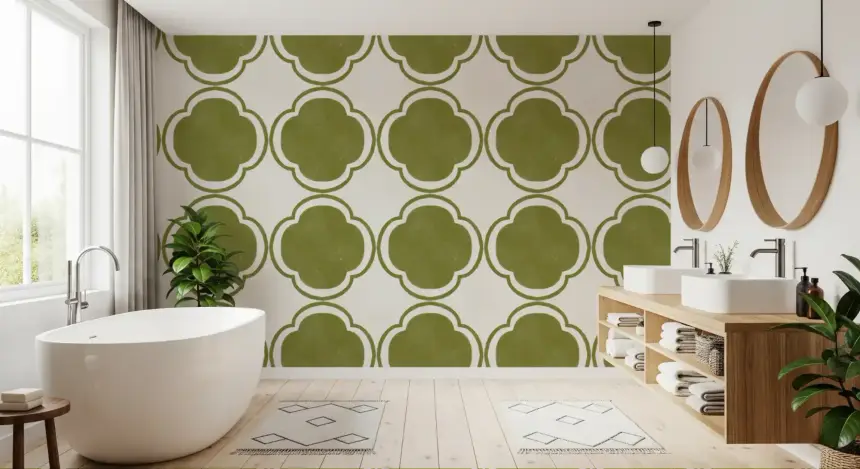 Mediterranean Quatrefoil Decor - Green Wallpaper