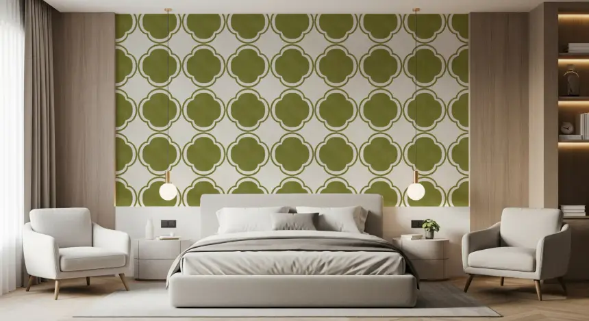 Mediterranean Quatrefoil Decor - Green Wallpaper