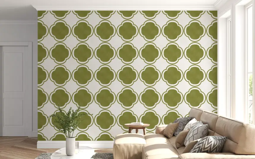 Mediterranean Quatrefoil Decor - Green Wallpaper