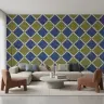 Mediterranean Diamond Geometric Wallpaper with Blue and Green 3
