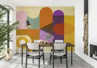 Vibrant Mid-Century Geometric Abstract Wall Mural