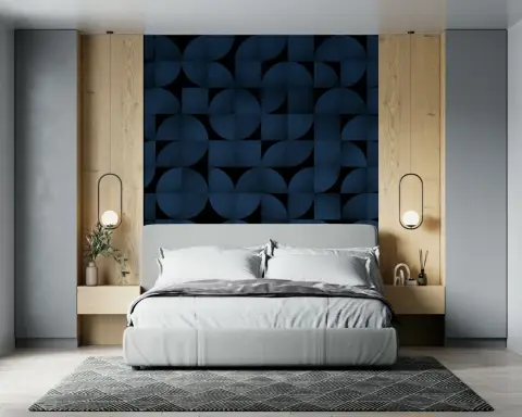 Navy Blue Geometric Circle Pattern Wall Mural