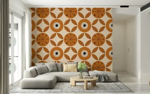 Mid-Century Modern Geometric Leaf Wallpaper