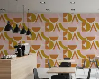 Retro Geometric Shapes Wall Mural with Pink, Mustard, and Terracotta
