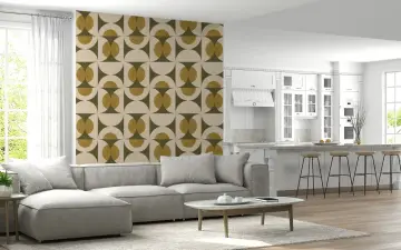Olive Gold Semicircle Grid Pattern Wallpaper