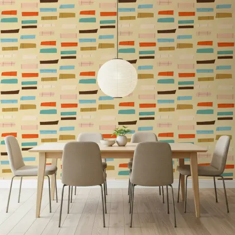 Mid-Century Abstract Blocks Wallpaper