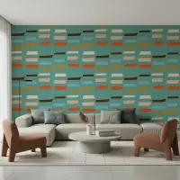 Mid-Century Abstract Blocks Pattern Wallpaper