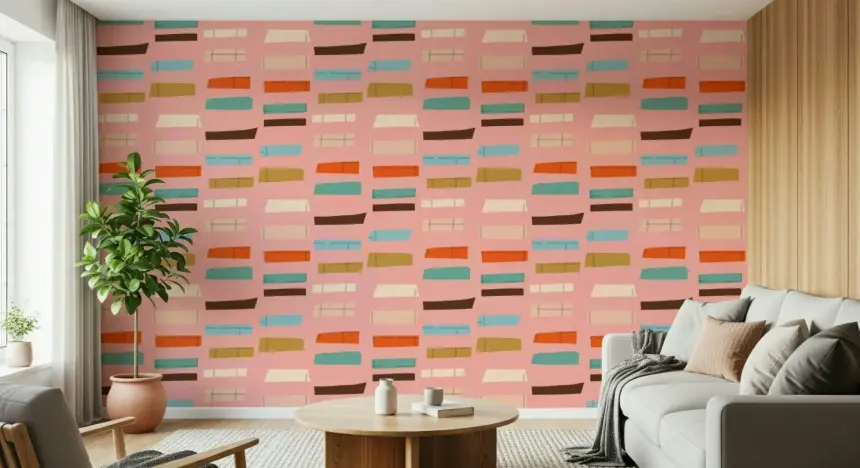 Mid Mod Stacked Blocks Pink Wallpaper