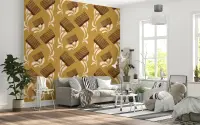 Ochre Brown Mid-Century Abstract Wallpaper