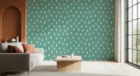 Contemporary Teal Wallpaper with Scattered Beige Dots