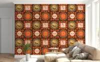 Terracotta Floral Geometric Pattern Wallpaper
