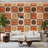 Mid-Century Modern Floral Geometric Wallpaper